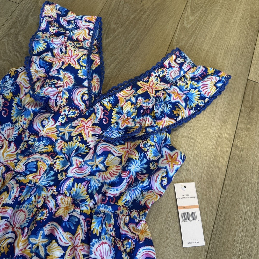 Nannette Lepore Women's Ruffle Sleeveless Floral Peplum Blouse Blue Size Small - Picture 2 of 10
